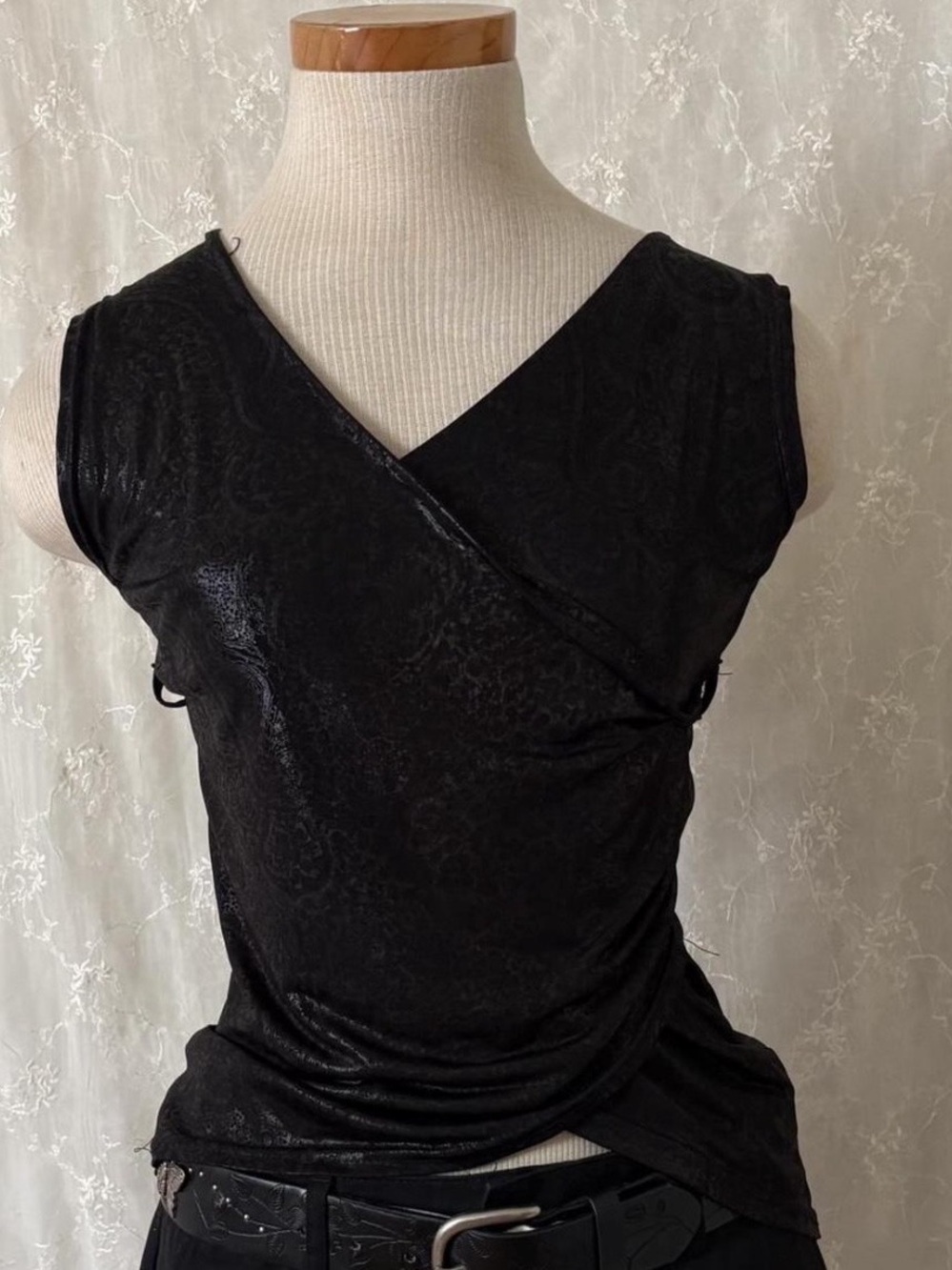 MANGO Black Floral Wrap Top